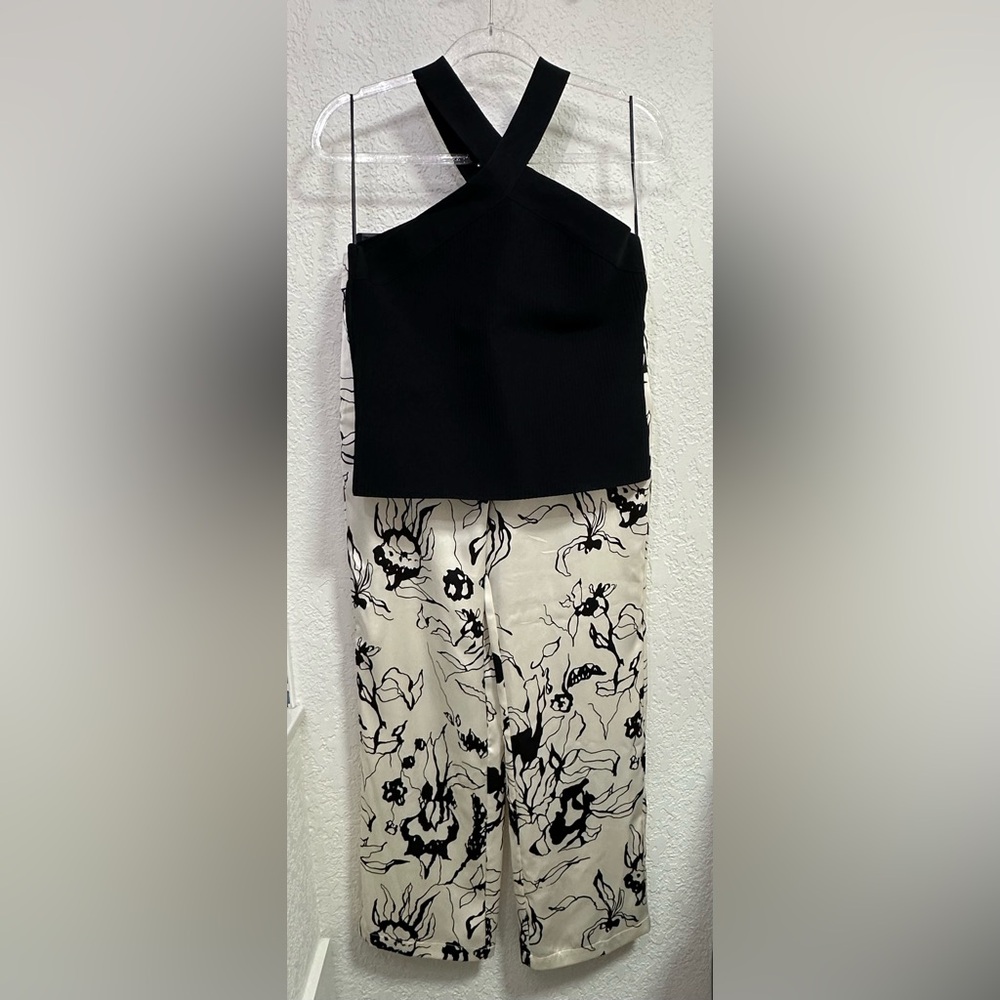 NWT Rachel Zoe Black and Cream Floral 2 piece